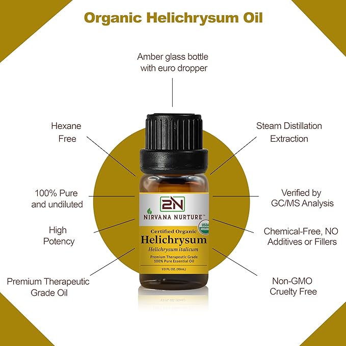 Helichrysum Essential Oil USDA Certified Organic, 100% Pure Natural Premium Grade, Undiluted- Aromatherapy Diffuser for Calm and Relaxation, Skin Care, Hair Care