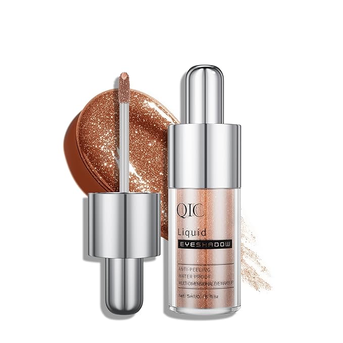 QIC Liquid Glitter Eyeshadow, Metallic & Shimmer Finish, Long Lasting, Non-Creasing, Smudge-proof, Lightweight Formula Liquid Eyeshadow for All Skin Tones, Buildable Color (04 Sunset)