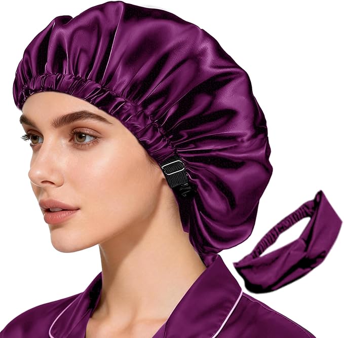 2Pcs Satin Bonnet Silky Bonnets Hair Bonnet For Sleeping Double Layer Curly Hair Sleep Cap Womens Silk Night Hats