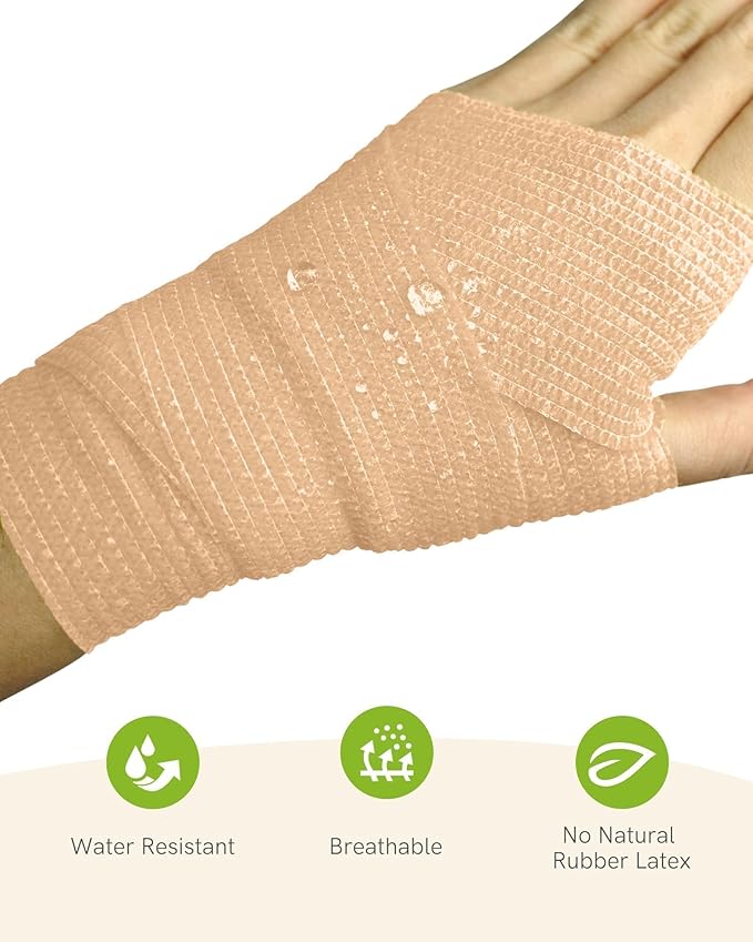 FriCARE Self Adhesive Bandage Wrap, Medical Tape in First Aid Kit, Cohesive Bandages for Wounds Sport Vet, 2 Inches X 5 Yards 6 Rolls, Tan