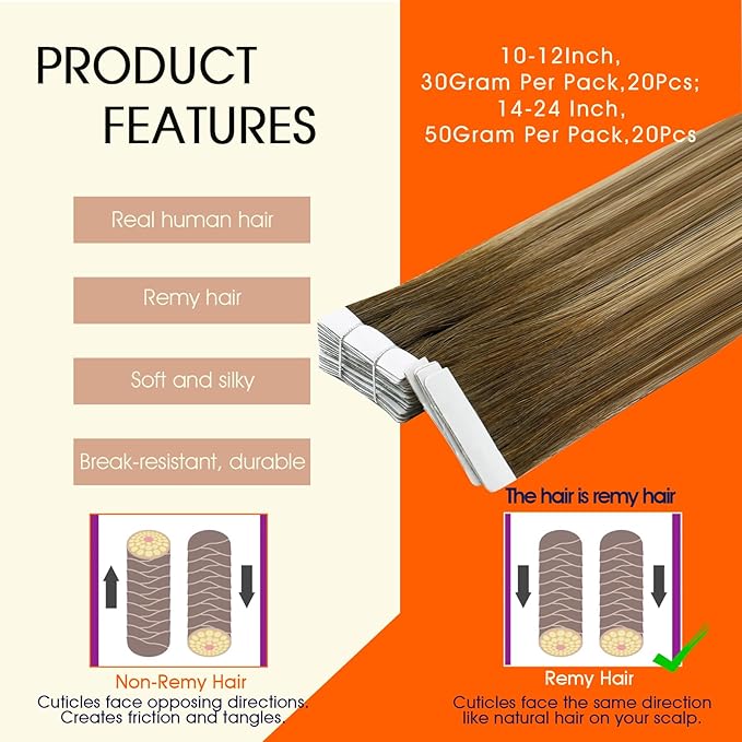 Full Shine Tape in Human Hair Extensions Color 4 Medium Brown Ombre 24 Blonde And 4 Injected Remy Tape in Extensions Cuticles Aligned Travel Friendly Styling Natural 24Inch 50G 20Pcs