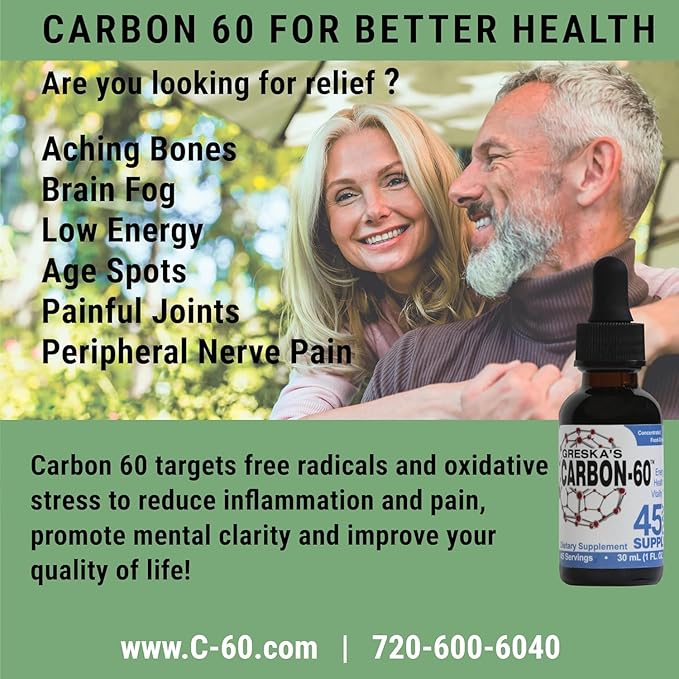 Greska's Carbon 60 in Organic Sunflower Oil - 90 Day Supply - Solvent-Free C60 Antioxidant Formula for Cellular Support, Vitality, Focus & Overall Wellness (2oz)