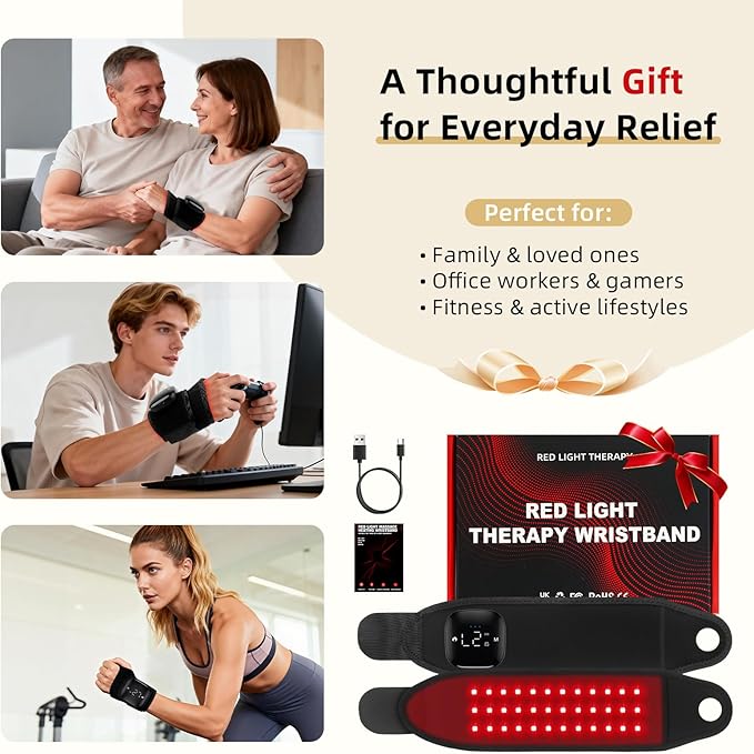 Red Light Hand & Wrist Wrap with Heat and Massage, Wireless Touchscreen Control, Near Infrared Red Light Hand Brace for Hand Joint Comfort & Carpal Stiffness Recovery