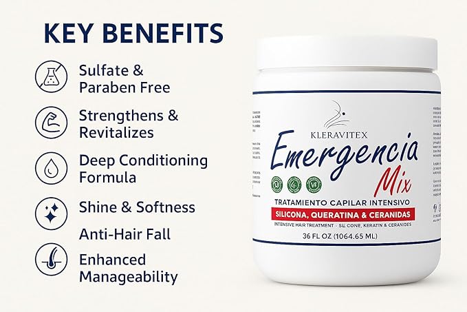 Emergencia Mix Intensive Mask with Silicone, Keratin, and Ceramides for Deep and Restorative Repair, Revitalize and Strengthen Damaged Hair, Providing Shine and Softness (36 OZ)