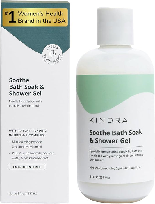 Kindra Soothe Soak - Hydrating Vulva Feminine Wash - pH Balance Intimate Cleanser for Itchy Dry Sensitive Skin - Fragrance-Free, GYN Tested, Doctor Recommended (8 Fl oz)