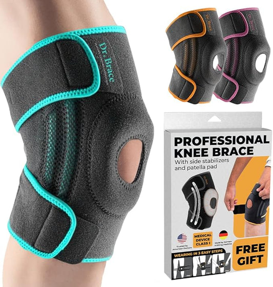 DR. BRACE ELITE Knee Brace with Side Stabilizers & Patella Gel Pads for Maximum Knee Pain Support and fast recovery for men and women-Please Check How To Size Video (Earth, Large)