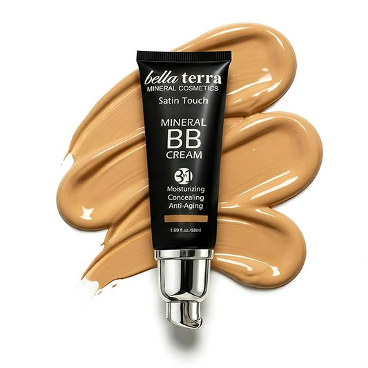 Bellaterra Cosmetics BB Cream - Tinted Moisturizer & Mineral Foundation Makeup, Medium 104 - Lightweight, Oil-Free, Buildable Coverage, Matte Finish, Anti-Aging Concealer, Clean Beauty, 1.69 oz