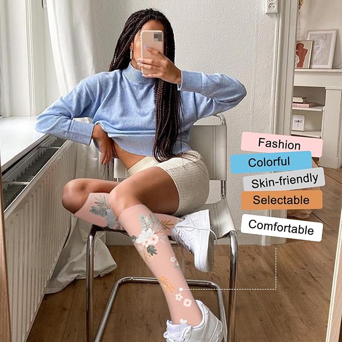 Iseasoo 4 Pairs Compression Socks for Women Circulation-Best Support for Nurses,Running,Athletic,Travel