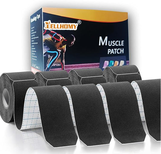 Kinesiology Tape Pro Precut - 4Rolls,80 Strips | Original Cotton Athletic Muscle Tape 66 ft, Breathable Elastic Latex Free Sport Tape for Knee Elbow Muscle Joint & Pain Relief (Black)