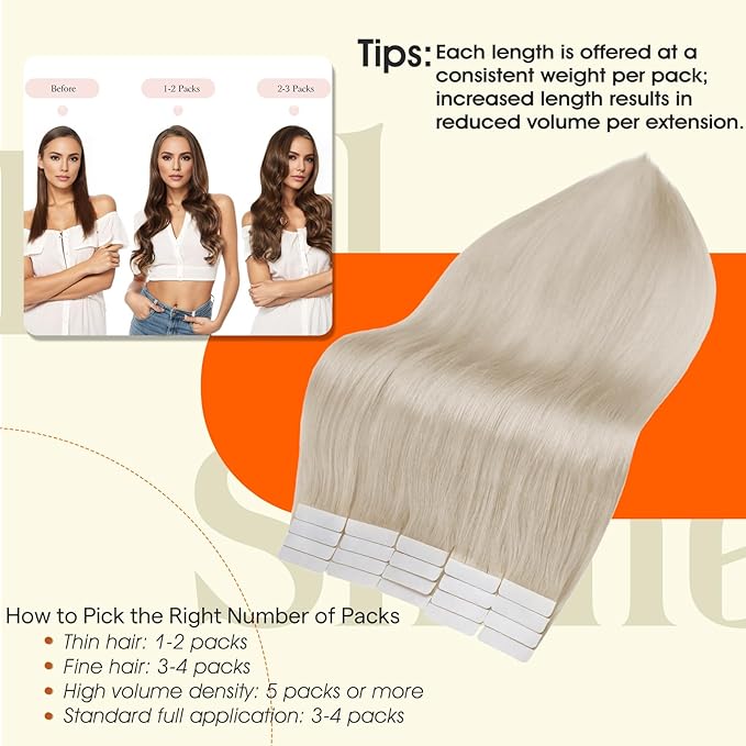 Full Shine Blonde Tape in Hair Extensions Color 60 Blonde Remy Human Hair Extensions Tape in 28 Inch Double Sided Seamless Skin Weft 20 Pcs 50 Gram Invisible Adhesive Real Human Hair Soft