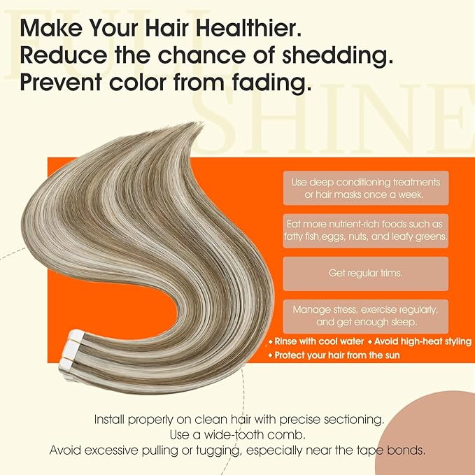Full Shine Tape ins Human Hair Extensions Color 8 Ash Brown Highlight 60 Beige Blonde Invisible Tape in Hair Extensions Human Hair 18Inch 100G 40Pcs for Everyday Glam