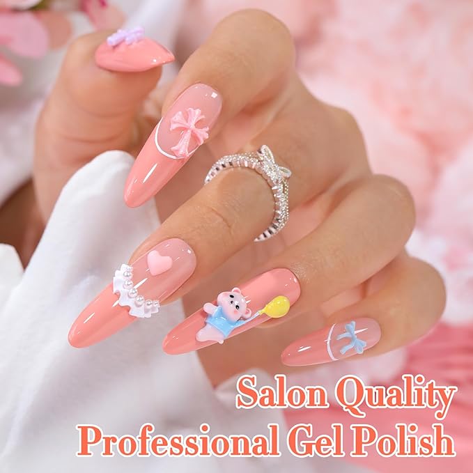 Double Rhythm 0.5 Oz Gel Nail Polish Neutral Natural Same Color Same Bottle Translucent Light Milky Pastel 15ML Manicure French Design Art DIY at Home (Nude Peach-A1516)