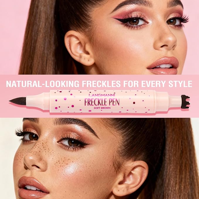 Jolilab Freckle Pen 3-in-1: Dual-Ended Stamp & Precision Tip (Eyeliner/Brow Pencil), 2 Shades Soft Brown/Dark Brown, Waterproof Long-Lasting Smudge-Proof Compact On-the-Go Makeup(DARK BROWN)