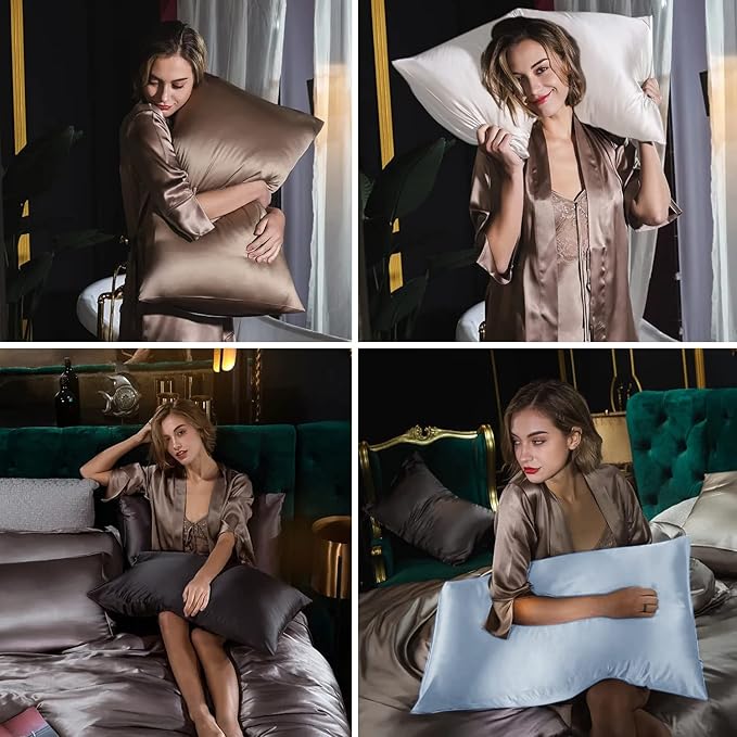 Mulberry Silk Pillow Cases Standard Size, Silk Pillowcase for Hair and Skin, Both Sides Natural Silk Satin Pillowcase for Sleeping Women with Zipper, Gifts for Women Men, Mood Indigo