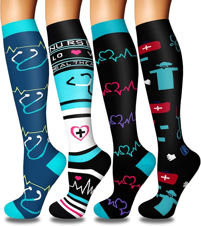 Iseasoo 4 Pairs Compression Socks for Women Circulation-Best Support for Nurses,Running,Athletic,Travel
