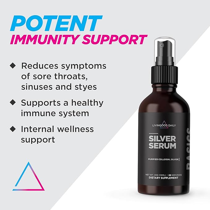 Livingood Daily Colloidal Silver Liquid Spray, Purified Silver with Deionized Water for Daily Wellness Support, Oral Hygiene, Skin Care, Throat & Sinus Health, Vegan, Gluten Free, Non GMO, 4 Oz Bottle