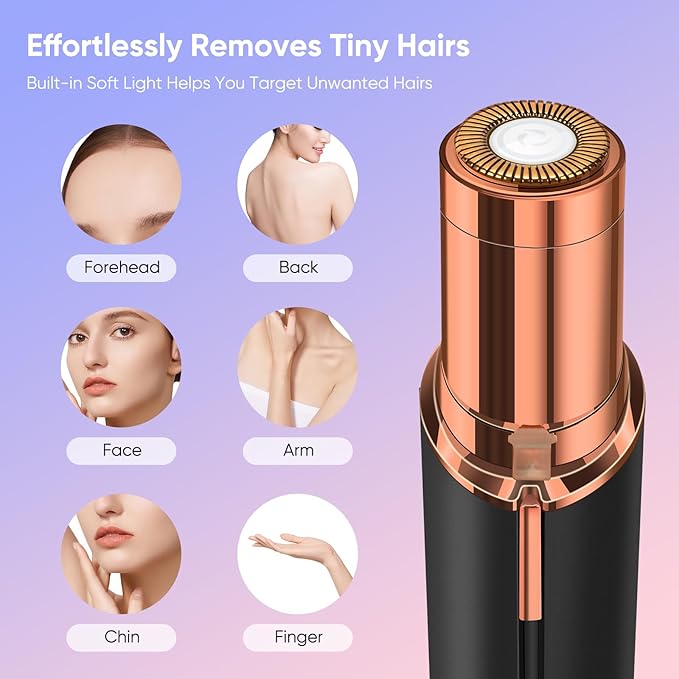Facial Hair Remover for Women, Device, Remover Women Face, Finishing Touch Upper Lips, Chin & Cheeks, USB Rechargeable with LED LightIncluded Two Replacement Heads (Black)