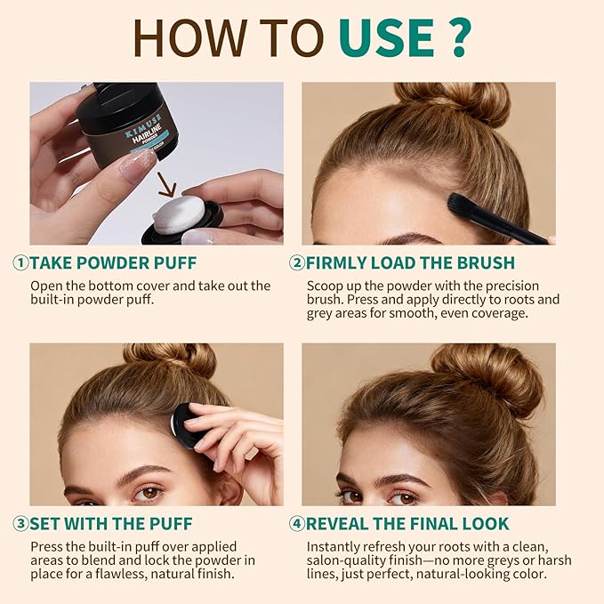 KIMUSE Hairline Powder, Root Touch Up Hair Color, Instantly Conceals Hair Loss, Bald Spot Thin Hair Powder with Dual-ended Hairline Brush for Women and Men, Transfer-proof & Sweat-proof