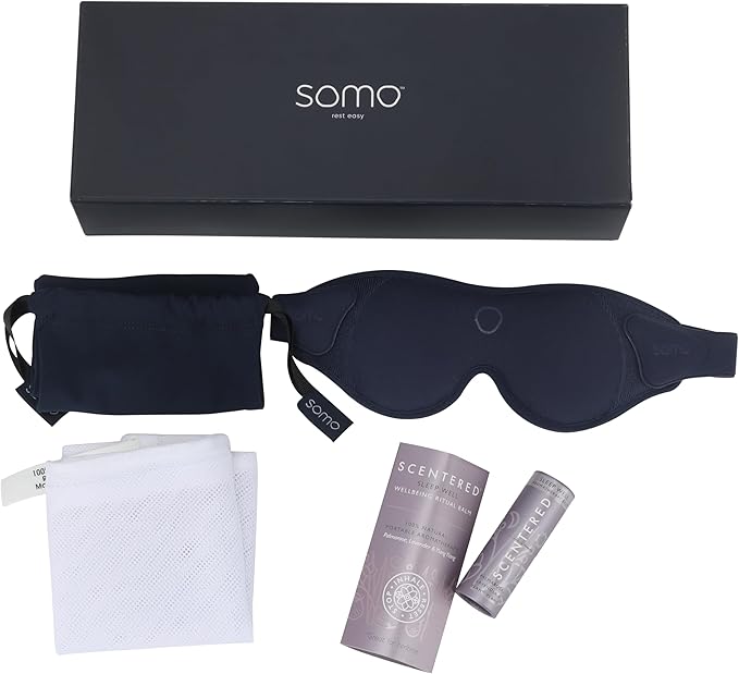Scentered x SOMO Premium Blackout Sleeping Mask & Sleep Well Aromatherapy Balm Gift Set - Acupressure Eye Mask & Lavender Essential Oil for Deeper Recovery - Fall Asleep Faster & Stay Asleep Longer