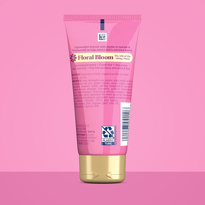 Gold Bond Floral Bloom Hydrating Hand Cream, Lightweight Everyday Hand Cream with Jojoba to Hydrate Skin and Niacinamide to Help Restore Skin’s Moisture Barrier, Fresh Floral Bloom Scent, 3 oz, 4 pk