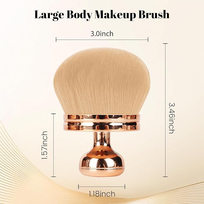 Extra Large Body Makeup Brush For Self Tanner,Makeup Brush For Self Tanner Face Leg,Self Tan Back Applicator,3.0in Sphere Kabuki Brush For Bronzers Blend Self Tanning with Pink Drawstring Bag (Gold)