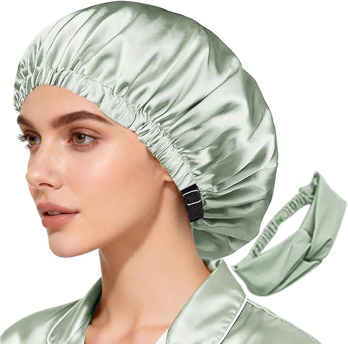 2Pcs Satin Bonnet Silky Bonnets Hair Bonnet For Sleeping Double Layer Curly Hair Sleep Cap Womens Silk Night Hats