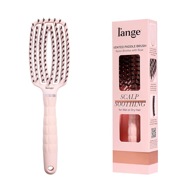 L'ANGE HAIR Detangling Vented Paddle Brush with Nylon & Boar Bristles | Glides Through Tangles on Wet or Dry Hair | Tames Flyaways & Frizz | Reduces Breakage & Damage | For All Hair Types (Blush)
