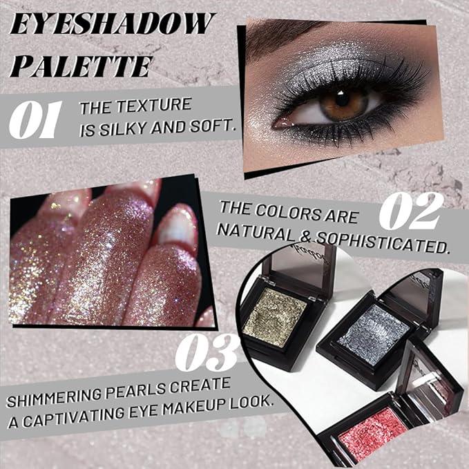 Sparkly Eyeshadow Palette for Women, Single Monochrome Eye Shadow Makeup, Shiny Pressed Cream Powder, Blendable Natural sombras para ojos, Holographic,Vegan,Travel (05-Glitter-Ink Black)