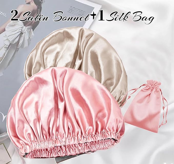 3Pcs Hair Bonnets For Sleeping Satin Bonnet For Women Silk Bonnets Womens Curly Hair Sleep Caps Silky Night Cap