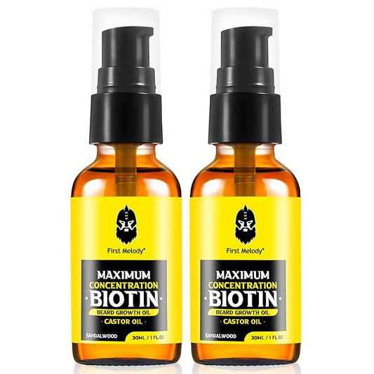 Beard Oil,Maximun Thickening Biotin, with Castor Oil and Argan & Jojoba Oils, Promotes Beard Growth, Styles, Strengthens & Softens Beards & Mustaches,1 Ounce*2（2 Pack）