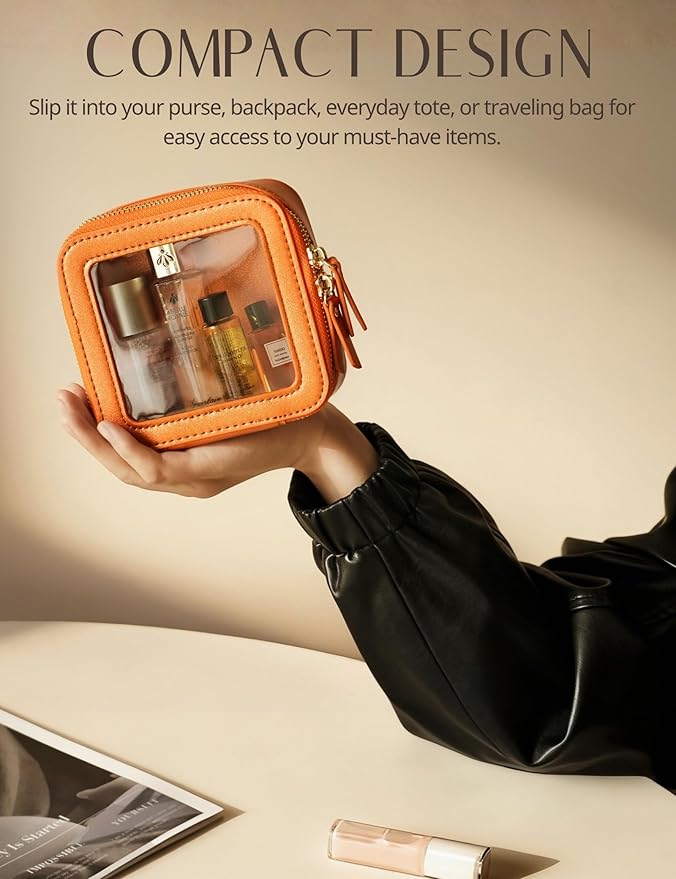 Popvibe Clear Makeup Bag Travel Cosmetic Case Transparent Toiletry Bag with Zipper, Portable Make Up Organizer Traveling Compact Car Bag for Essentials