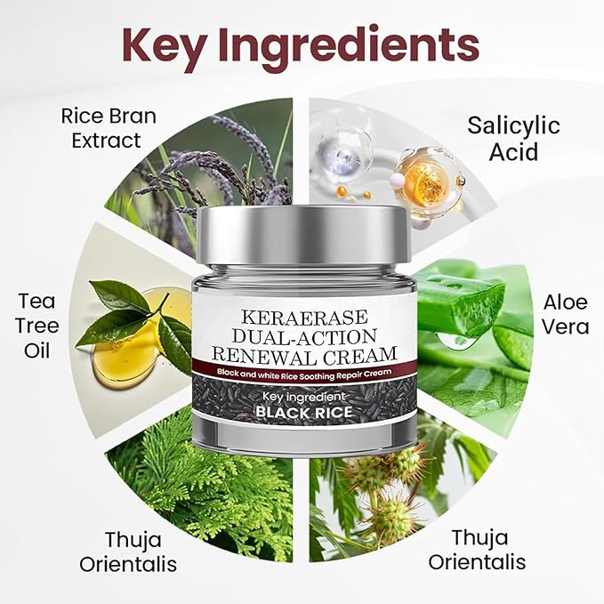 Keratin Erase Dual-Action Renewal Cream – Black & White Rice Soothing Repair Moisturizer – Hydrating Face Cream for Barrier Support & Daily Skin Renewal, Suitable for All Skin Types (2 Pack)