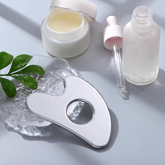 rosenice Gua Sha Facial Tool for Face Skincare Stainless Steel Gua Sha Board for Body Tensions Reduce Puffiness Festive Gifts Silver