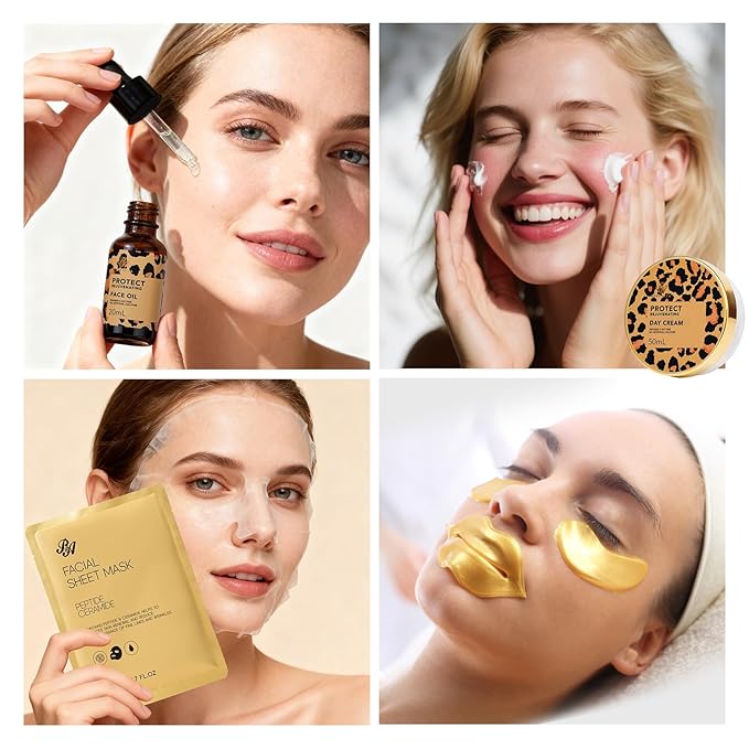 Leopard 23 Pcs Skin Care Set for Women, Bath and Body Set, Spa Gift Baskets, Birthday Gifts, Day Cream, Peptide Serum, Bath Oil, Sheet Mask, Clay Mask, Bath Bombs, Christmas, Valentines, Mother Day