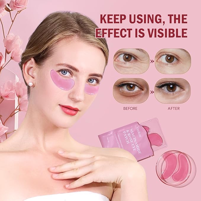 Yeokoe Under Eye Patches for Dark Circles,Puffy Eyes,20 Pairs Face Masks SkinCare With Niacinamide and Rose for Rehydrated