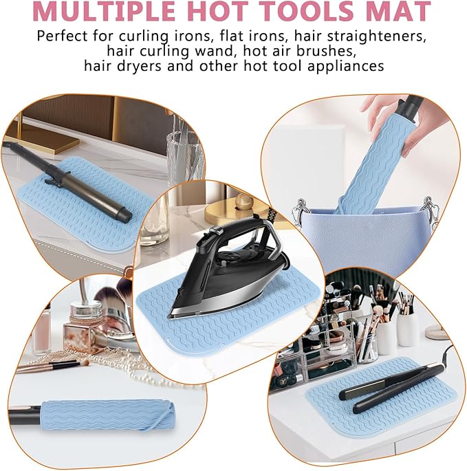 Larger Size Silicone Heat Resistant Mat for Curling Irons, Flat Irons, Hair Straightener and Other Hair Styling Tools, Portable Hot Tools Pad Cover for Travel Vanity Salon(12.0" x 9.0")