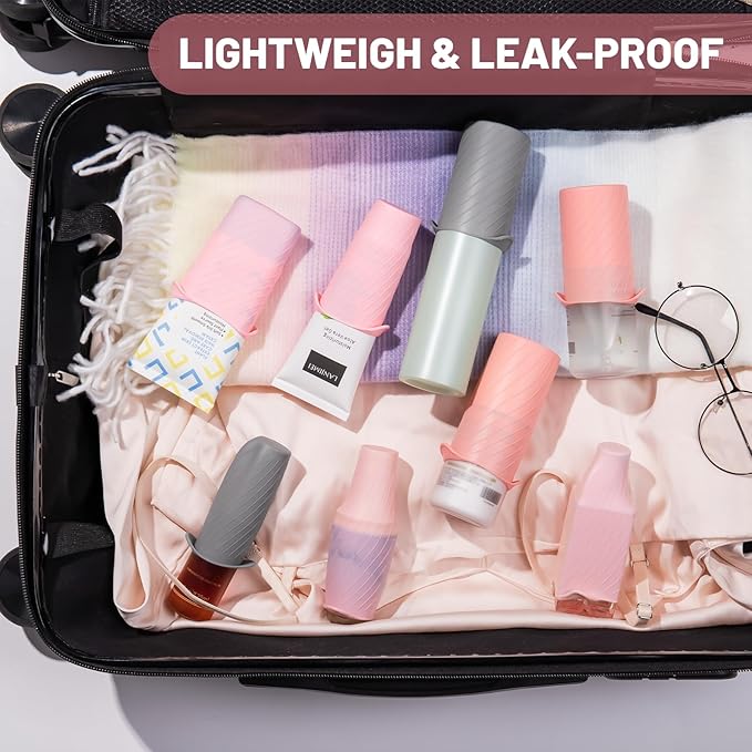 Bottle Covers for Travel, Leak Proofing, Travel Size Container Silicone toiletry sleeves, Leak Locks Travel Accessories for Shampoo Wash Body Bottles and other beauty and personal care(8pcs)