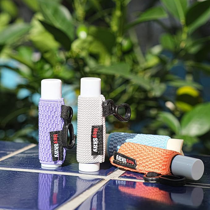 HEYSKAY 3PCS Lip Balm Holder Sleeves Keychain Lipstick Sleeves Lip Gloss Holder Keychain Chapstick Elastic Sleeves(Brown/dark blue/grey)