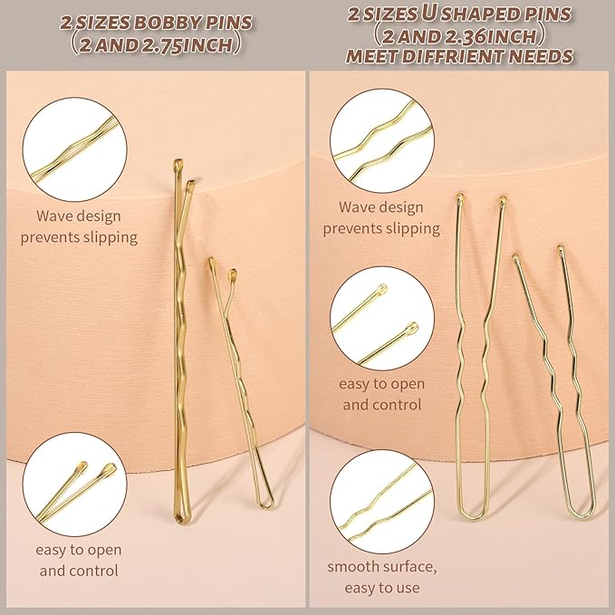 Teenitor 300pcs Blonde Bobby Pins Hair Pins 100 Bobby Pins Blonde Hair,100 Hair Pins for Women 100 Hair Bands Kit, Blonde Bobby Pins for Hair Hair Pins for Buns 2" 2.36" Bobby Pins Blonde 2" 2.75"