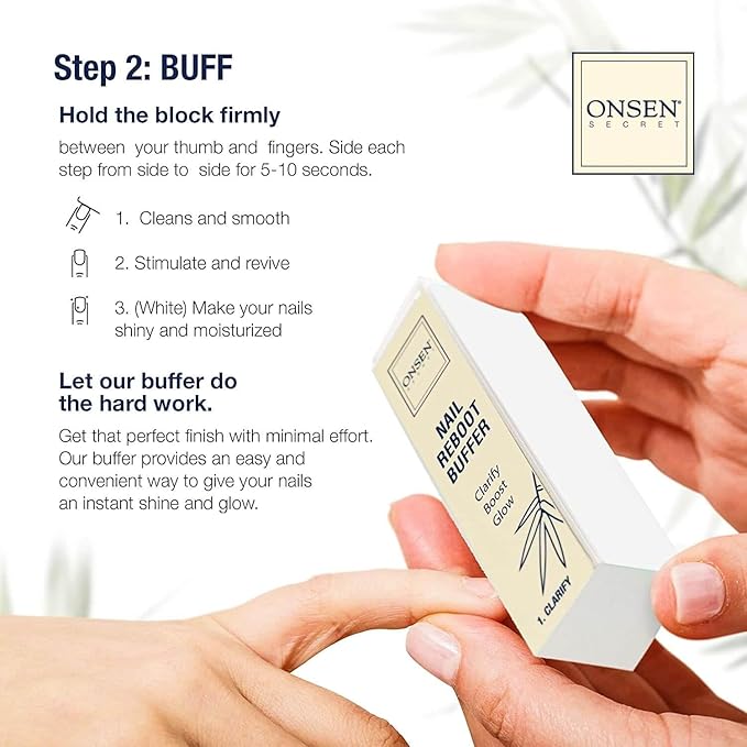 Onsen Secret Nail Care Kit - w/Cuticle Care Serum, Japanese Nail Buffer and Shine Kit - Strengthening & Shining - Spa-Quality Manicure - Organic Ingredients - Long-Lasting Shine - Easy & Safe - 1pk