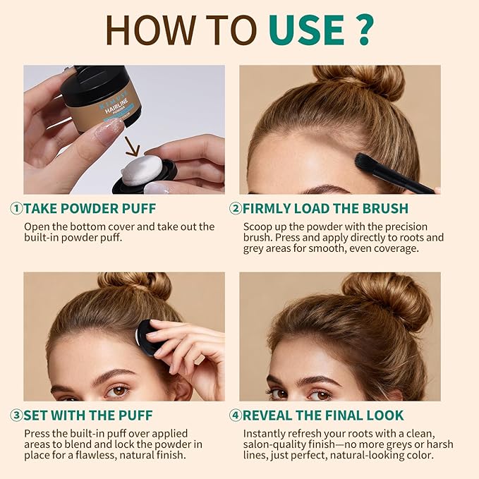 KIMUSE Hairline Powder, Root Touch Up Hair Color, Instantly Conceals Hair Loss, Bald Spot Thin Hair Powder with Dual-ended Hairline Brush for Women and Men, Transfer-proof & Sweat-proof