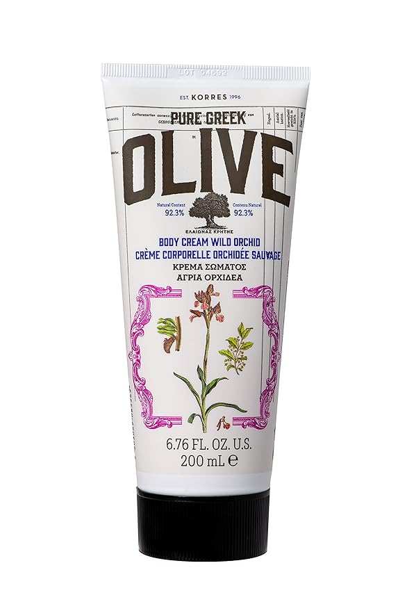 KORRES Olive Body Cream for Dry Skin, Moisturizing Lotion with Greek Olive Oil, Shea Butter, and Almond Oil, Hydrating and Nourishing Formula for Soft, Supple Skin, Wild Orchid Scented, 6.76 fl oz
