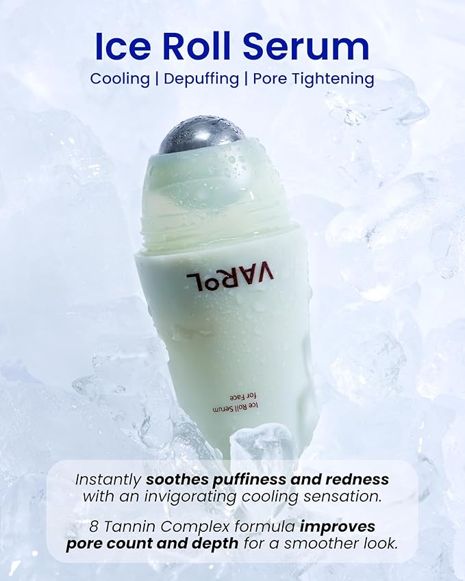 Ice Roll Serum for Face, Puffy Eyes, Under Eye Bags - Panthenol & Tannin for Hydrating, Pore Minimizing, Ice Roller for Puffiness, Redness, Dark Circles - Korean Skin Care & Gua Sha, 1.69 Fl Oz