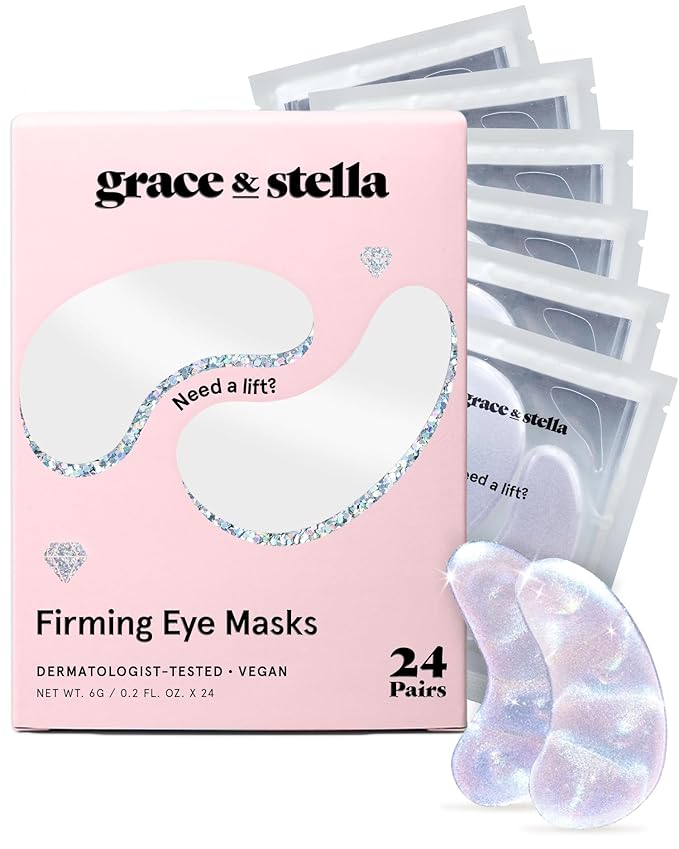 grace & stella Peptide Under Eye Patches with Niacinamide & Rice Extract - Firming Eye Masks for Dark Circles and Puffiness - Gifts Under 20 Dollars - Vegan, Cruelty-Free (White, 24 Pairs)