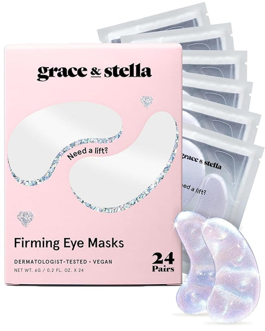 grace & stella Peptide Under Eye Patches with Niacinamide & Rice Extract - Firming Eye Masks for Dark Circles and Puffiness - Gifts Under 20 Dollars - Vegan, Cruelty-Free (White, 24 Pairs)