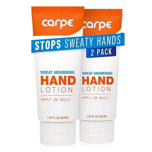 Carpe Sweat Absorbing Hand Lotion (Pack of 2), A dermatologist-recommended, non-irritating, smooth lotion that helps stop hand sweat, great for hyperhidrosis or excessive sweat (Original Eucalyptus)