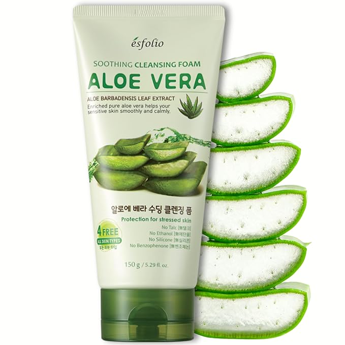 esfolio Aloe Vera Soothing Cleansing Foam – Gentle Hydrating Face Wash for Sensitive Skin, Moisturizing Facial Cleanser (5.29oz -150g)