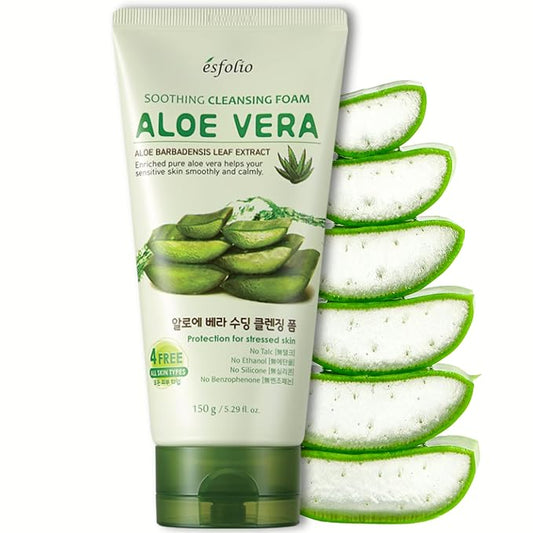 esfolio Aloe Vera Soothing Cleansing Foam – Gentle Hydrating Face Wash for Sensitive Skin, Moisturizing Facial Cleanser (5.29oz -150g)