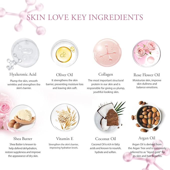 30pcs Valentines Day Gifts for Women, Spa Gifts Rose Facial Skin Care Set, Face Cream, Bath Oil, Serum, Shower Accessories, Bath and Body & Facial Kit, Birthday, Christmas, Mother's Day,Bridal Shower