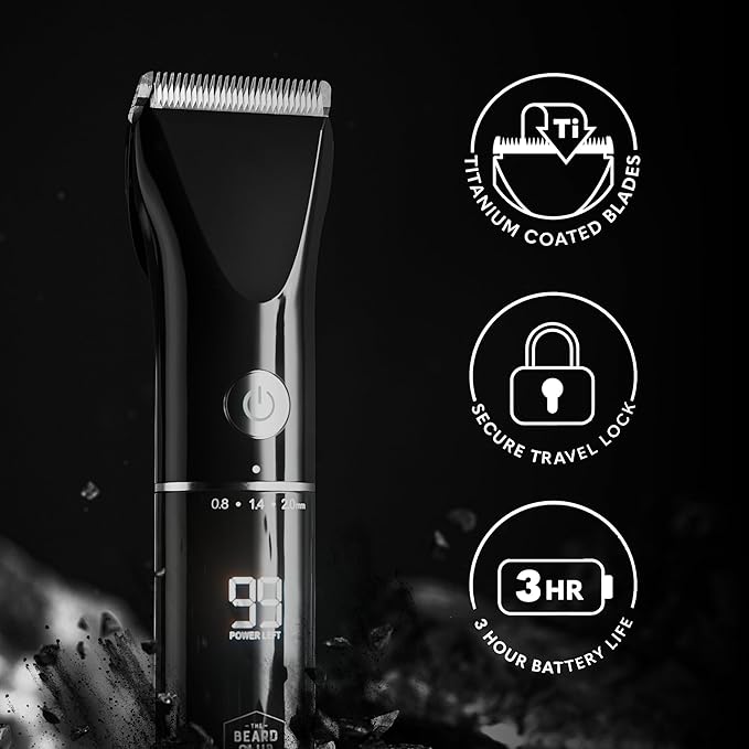 The Beard Club Beard Trimmer for Men - Electric Cordless Rechargeable Beard & Hair Trimmer - High Power 7000 RPM - 8 Color Guides 45 Unique Trim Lengths - Travel Lock